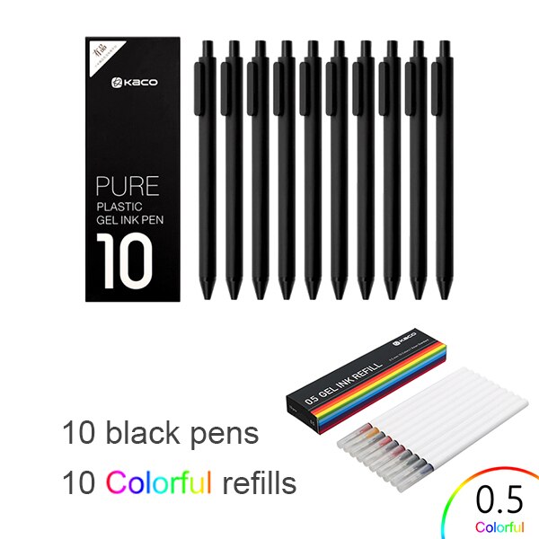 Original Xiaomi Mijia Kaco Pen 0.5mm Gel Pen Signing Pen Core Durable Signing Pen Refill Smooth Writing for School Office: black add colorful