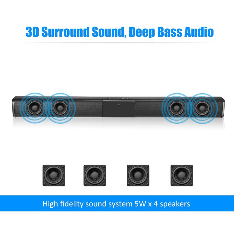 Soundbar, 20W TV Sound Bar Wired and Wireless Bluetooth Home Surround Sound Bar for PC Theater TV Speaker