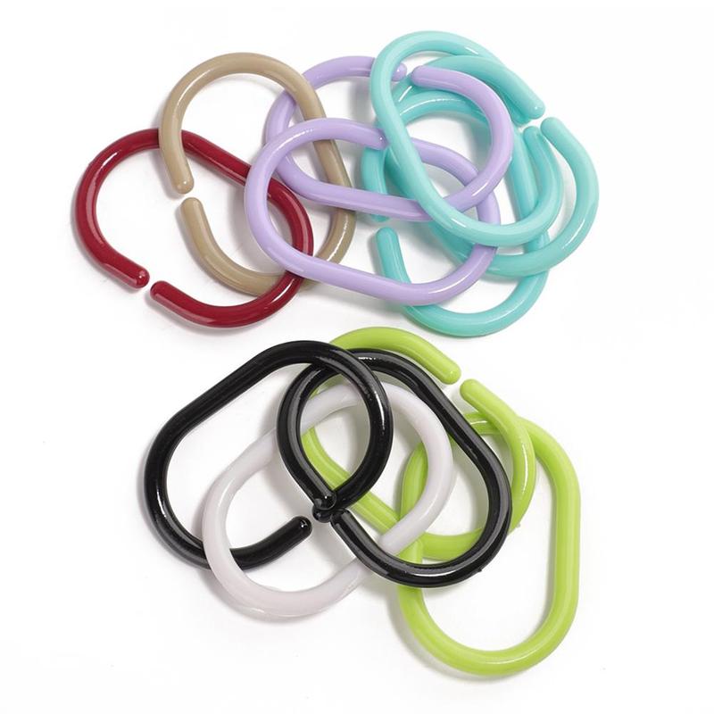 Neue Heiße Vorhang Pole Dusche Stange Haken Aufhänger Weiß Farbe Kunststoff Ring Schlecht Drapieren Schleife Verschluss Vorhänge Hause Verwenden Clips 12Stck