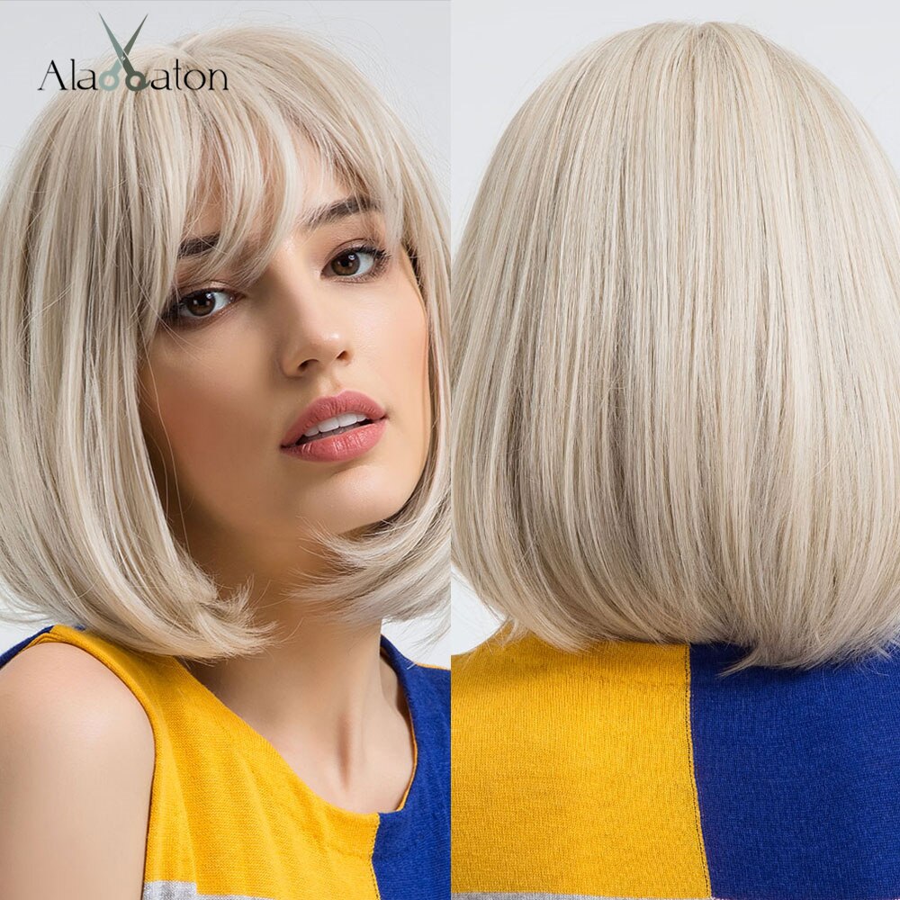 ALAN EATON Mixed Black Brown Wigs for Women Afro Short Straight Bob Wigs with Side Bangs High Temperature Fiber Pixie Cute: ss133-2