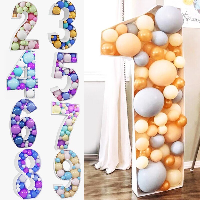 Gør-det-selv 73cm store tal ballon påfyldningsboks ballon stativ fødselsdagsfest dekoration jubilæum baby shower ballon nummer box ramme