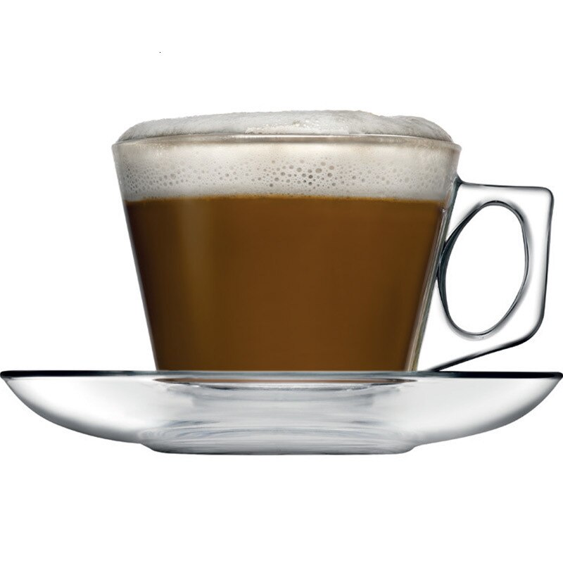 Blyfri glas kaffekop cappuccino størrelse varmebestandig te kop husholdning europæisk italiensk kop med underkop ske tekop 2 stk.