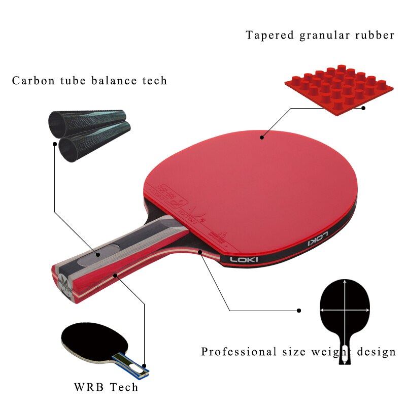 LOKI 3 Star Carbon Tube Tech Table Tennis Racket Training PingPong Bat Ping Pong Paddle with Bag