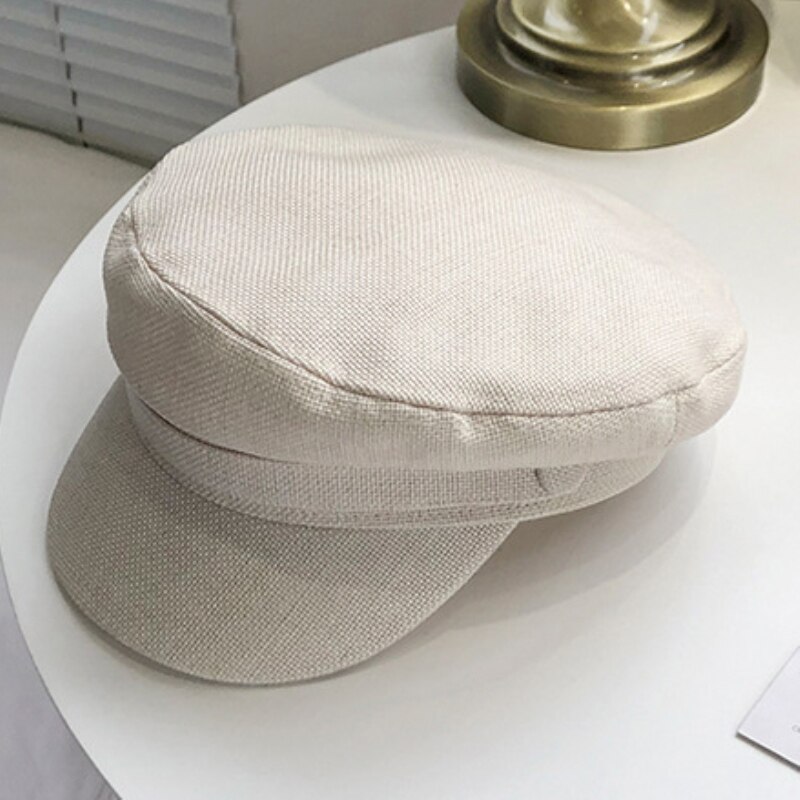 Mz2331 boina boné homem mulher plana capitão marinheiro boné de linho sólido artista pintor chapéu respirável primavera verão boina boné: WHITE