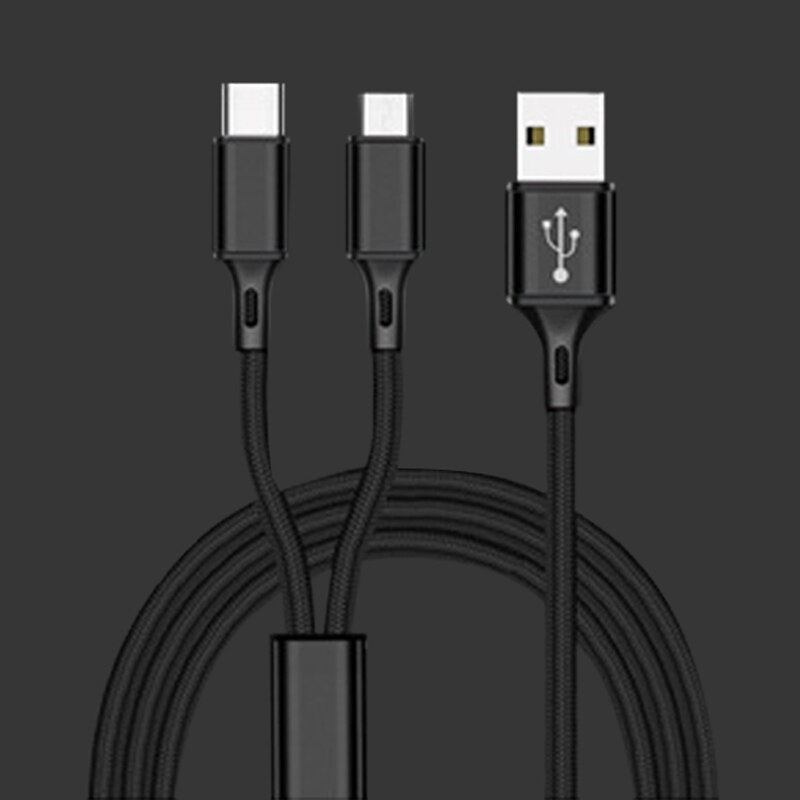 2 in 1 2in1 Mikro USB Typ C Kabel Tragbare Dual Gebühr für Telefon USB Kabel Android Handy, Mobiltelefon Energie Bank schnelle Ladung USB C Schnur: Schwarz 2 in 1 Kabel