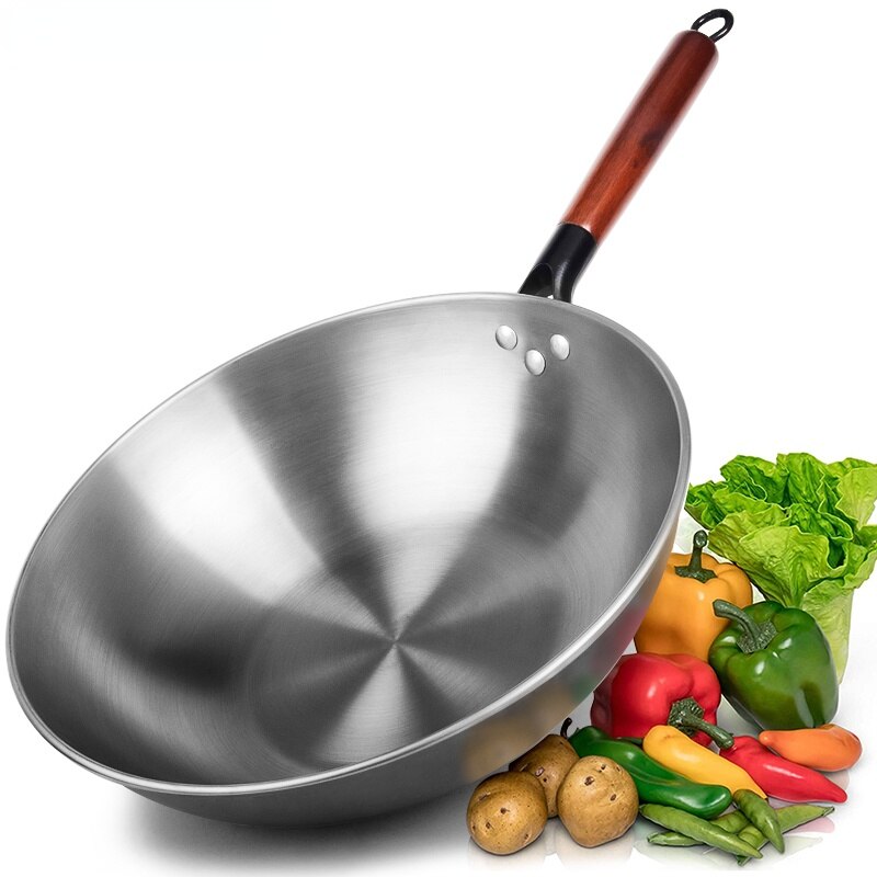 Non-coating Iron Wok Wooden Handle Chinese Traditional Handmade Wok for Kitchen Pan Wooden Handle Gas Cookware Cast Iron Pan