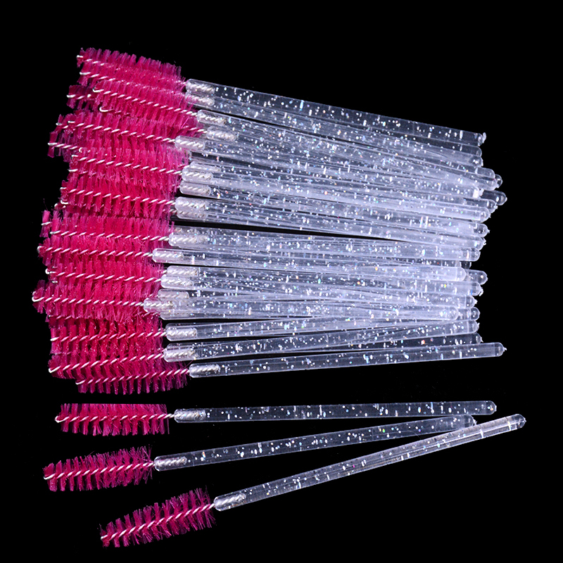 50Pcs/Bottle Disposable Eyelash Extension Mascara Wand Glitter Micro Lash Brushes Spoolie WithContainer Case