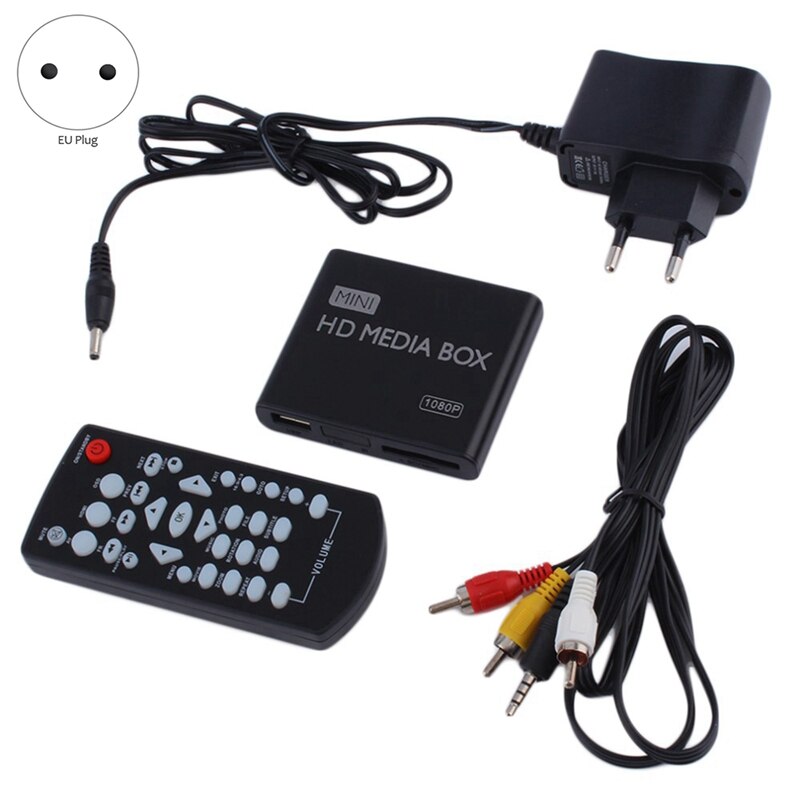 Mini Media Player 1080P Mini HDD Media Box TV Box Video Multimedia Player Full HD with SD MMC Card Reader EU Plug