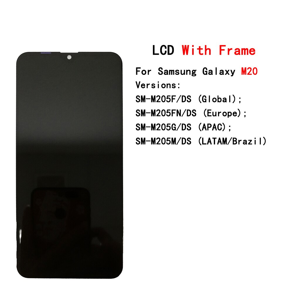 For SAMSUNG GALAXY M10 M20 M30 M30S LCD Display Touch Screen Digitizer frame Assembly For SAMSUNG M105 M205 M305 M307 LCD Screen: M20 with Frame