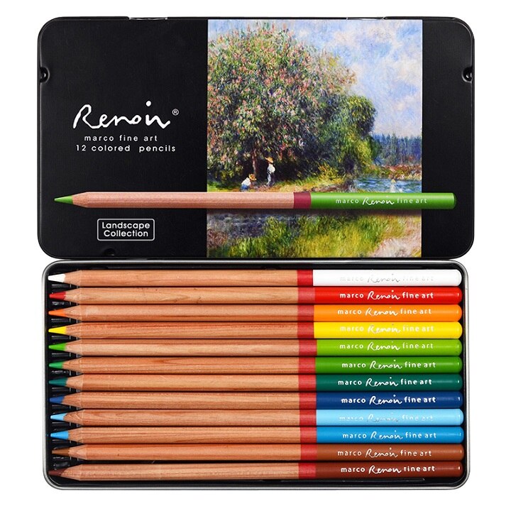 MARCO Renoir 3100 Oil Colored Pencils 120 Colors Set Tin Box Drawing Pens Botanic Landscape Portrait Painting: 12 landscape colors
