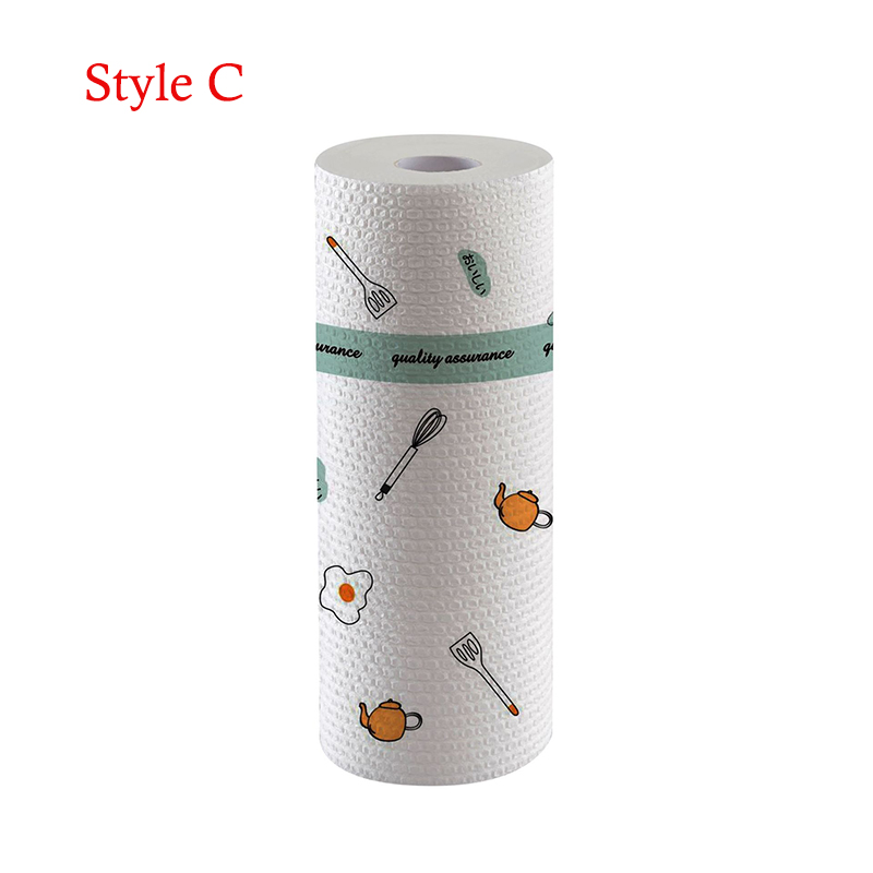 Absorbent Rags Kitchen Cleaning Degreaser Paper Geometric Patterns Disposable Kitchen Paper Housework Cleaning Wiping Rags Shelf: C