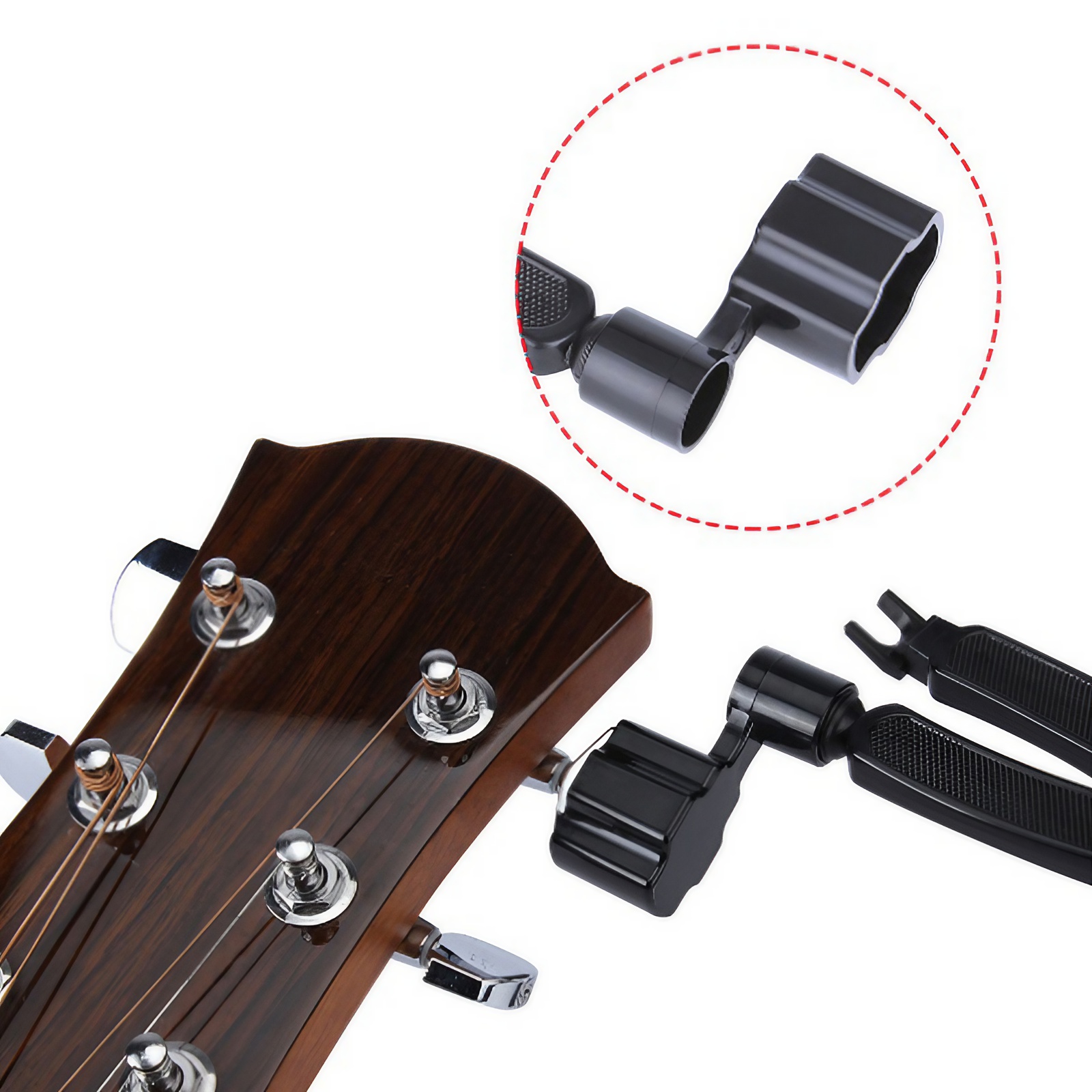 Enrollador de cuerdas de guitarra, cortador de cuerdas, extractor de pasadores de puente, enrollador de clavijas de cuerda 3 en 1, herramienta negra de reparación de guitarra
