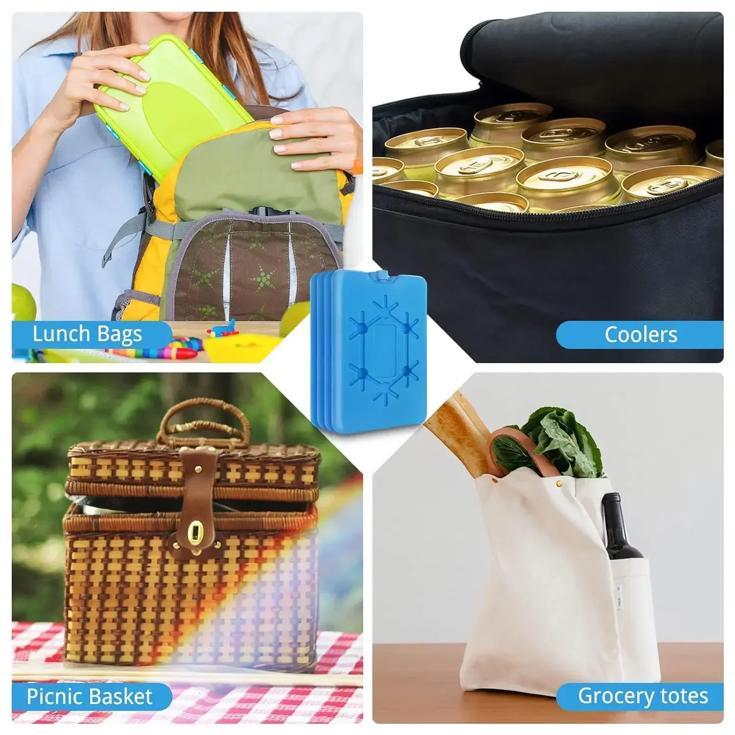 Bolsa de hielo reutilizable, paquetes de congelador ultrafinos, caja de inyección de agua portátil, paquetes frescos de larga duración para exteriores
