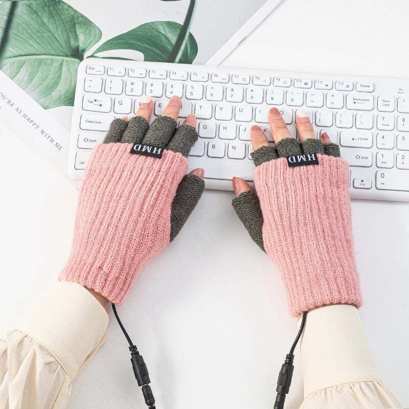 Usb Opladen Verwarming Handschoenen Volwassen Winter Warm Fietsen Gebreide Half Vinger Lekkage Vinger Verwarming Handschoenen Calefactable Roze Blauw: pink