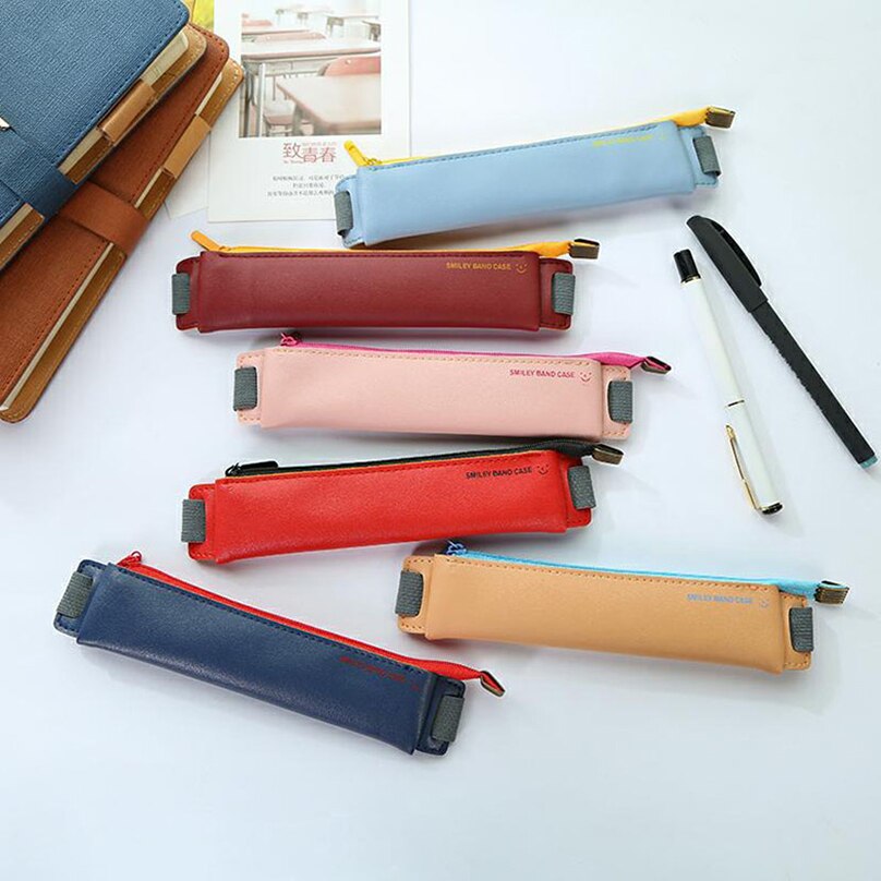 Mini Kawaii Pencil Case Pencil Cases Stationery For Office Pen Case Elastic Band Leather School Supplies Pencil Bags