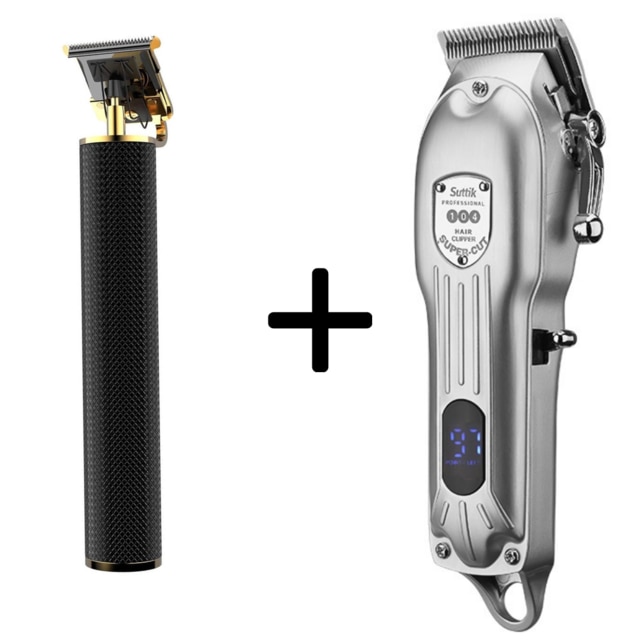 Barber Hair Clipper Trimmer Men Rechargeable Electric Finishing Cutting Machine Beard Shaver Cordless LCD Display: Gold