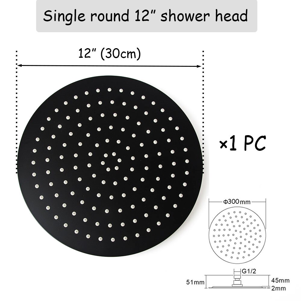 Black Round and Square Rain Shower Head Ultrathin 2 mm 8 10 12 Inch Choice Bathroom Wall & Ceiling Mounted Shower Arm