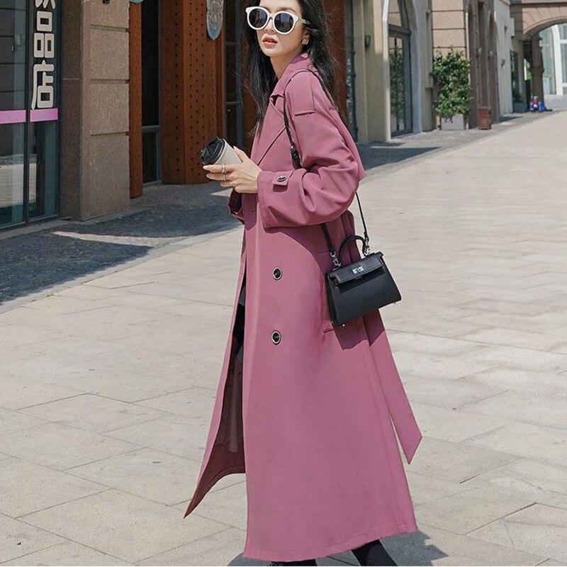 Trenchcoat Vrouwelijke Lente Herfst Koreaanse Pruim Kleur Lange Revers Vrouwen Windjack Losse Casual Dames Mantel Pendelen Jas