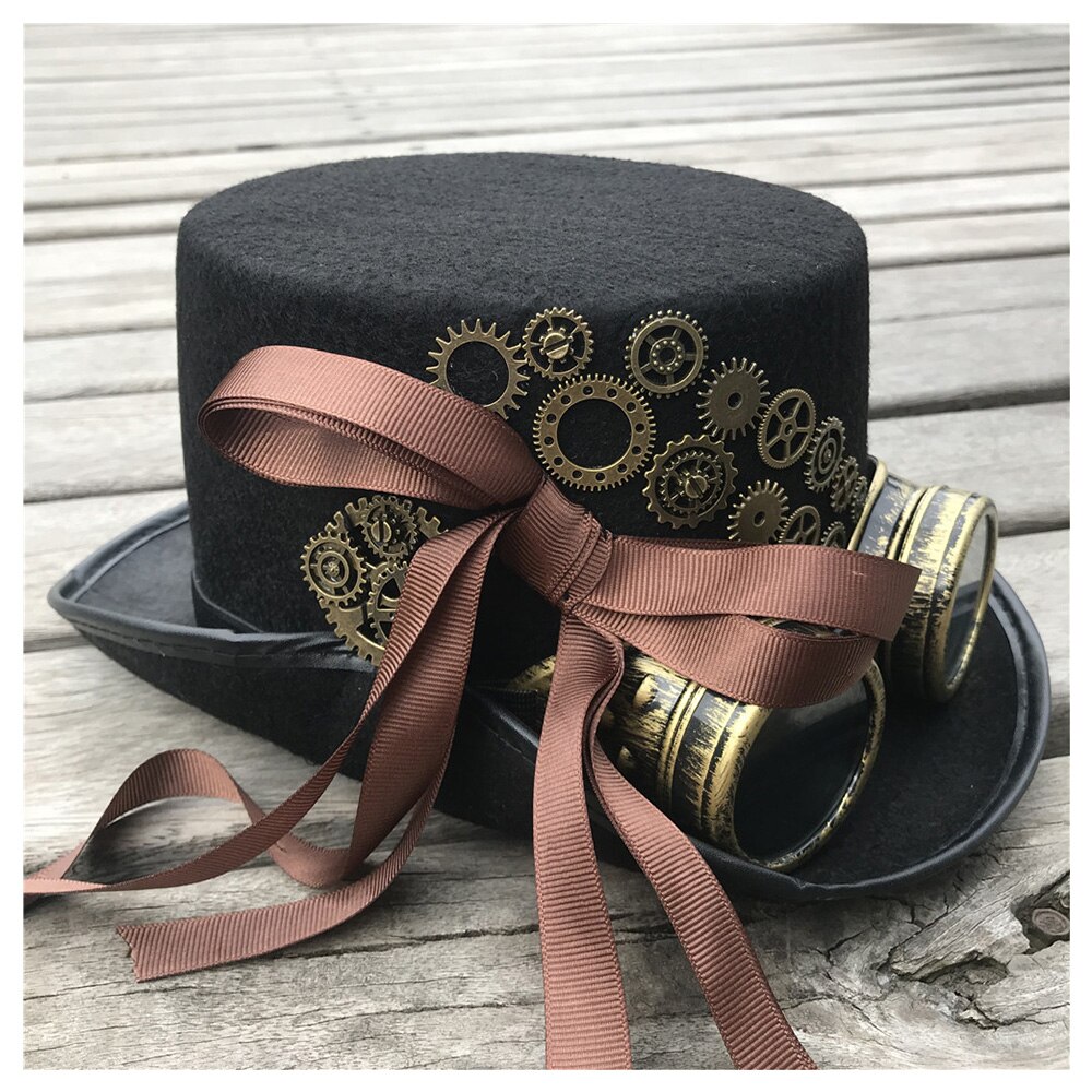 Women Handmade Steampunk Top Hat With Gear Glasses And Ribbon Stage Magic Hat Bowler Hat Cosplay Hat  Steampunk Hat