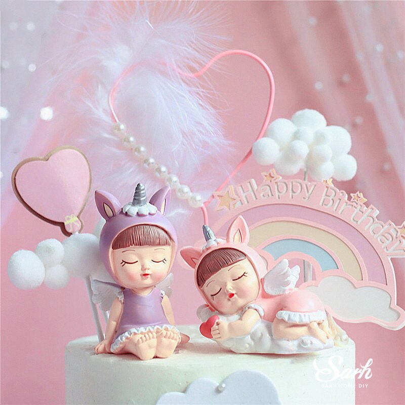 Sitting Unicorn Boy Girl Decoration Happy Birthday Children Cake Topper for Valentine Wedding Party Supplies Baking Lovely