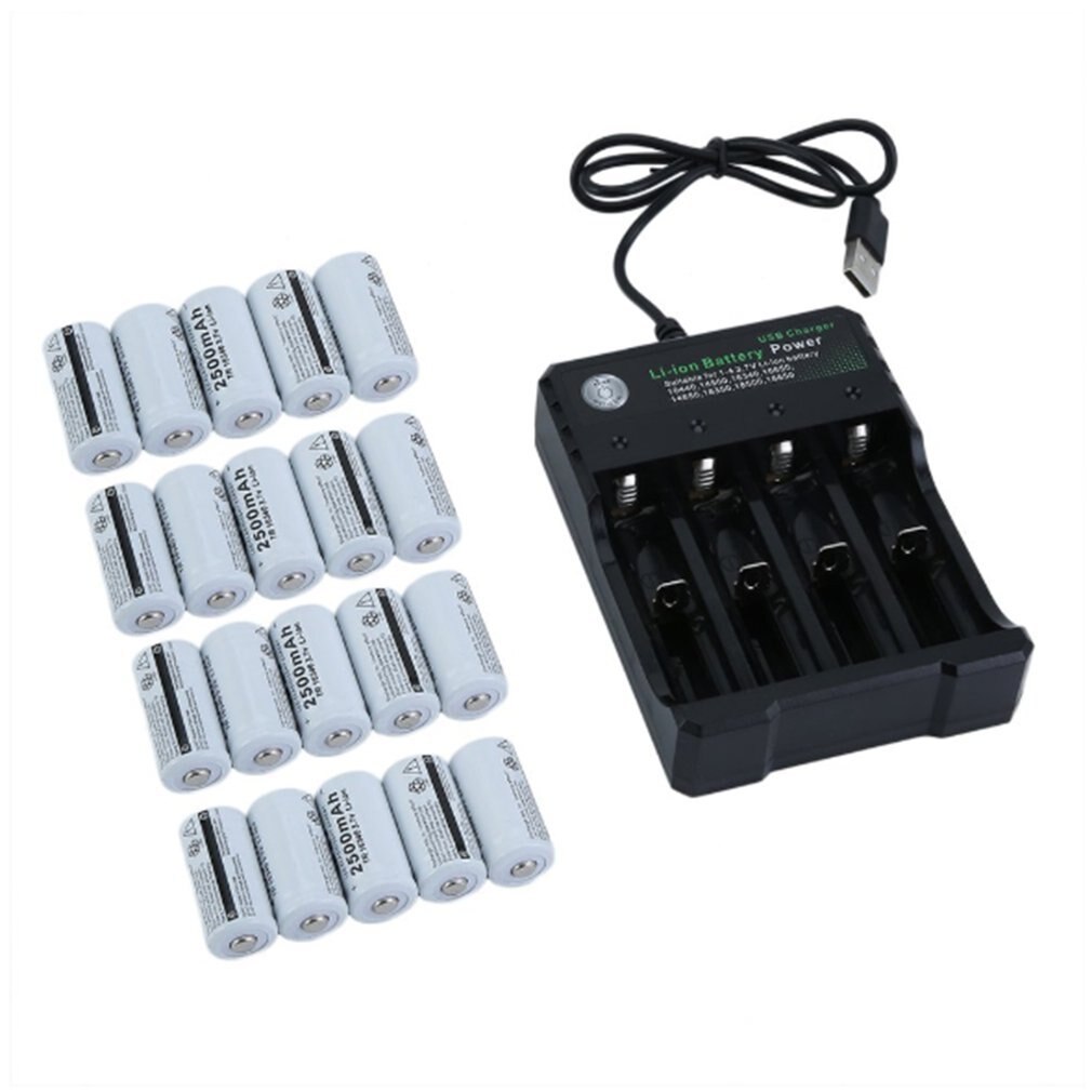Batteria ricaricabile 16340 2500mah 3.7V e caricabatterie kit batterie ricaricabili per videocamera di sicurezza Netgear Arlo-20 batterie: White