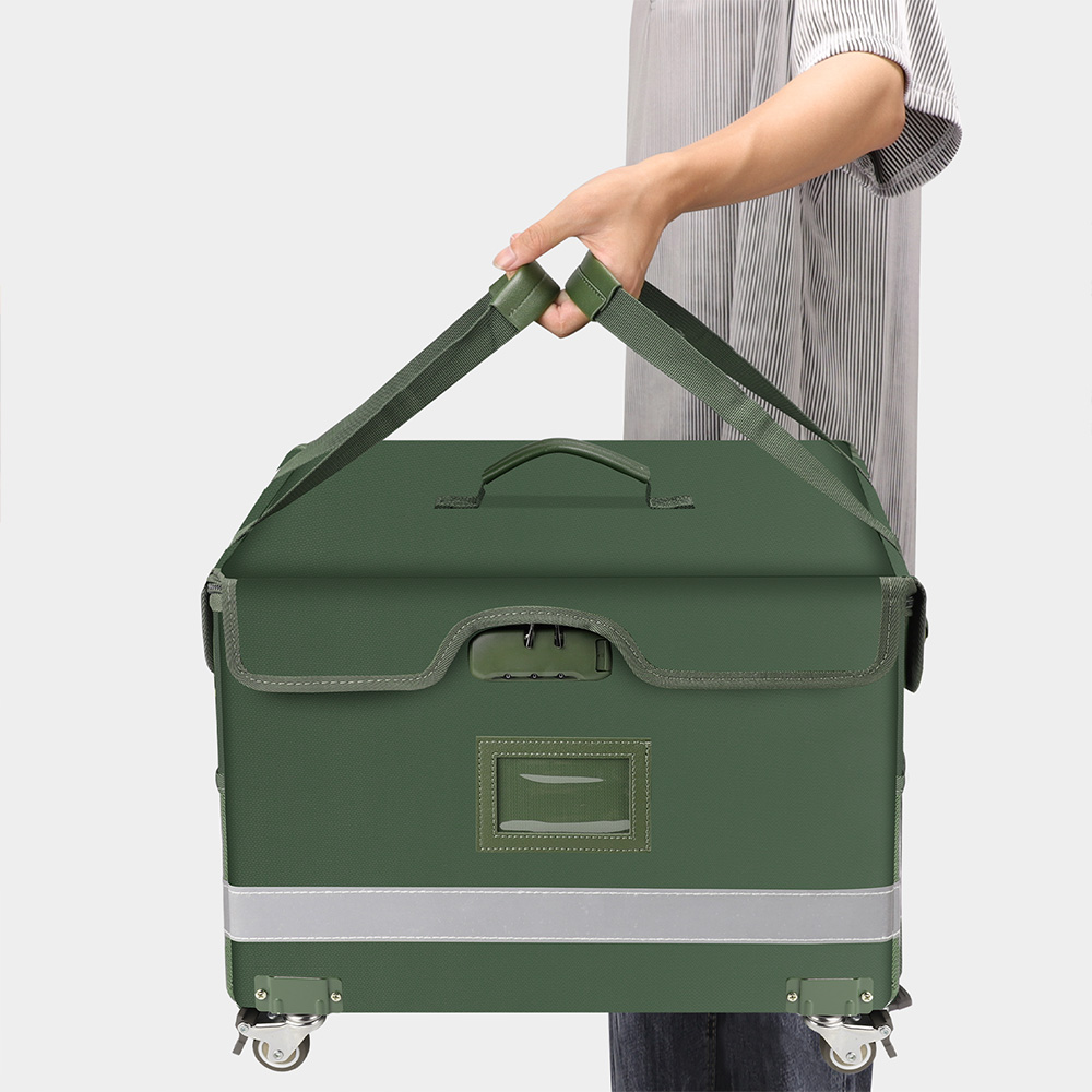 Fireproof File Box with Lock and Wheels - Waterproof File Safe, Foldable, Portable Office Home File Storage Box with Reflective