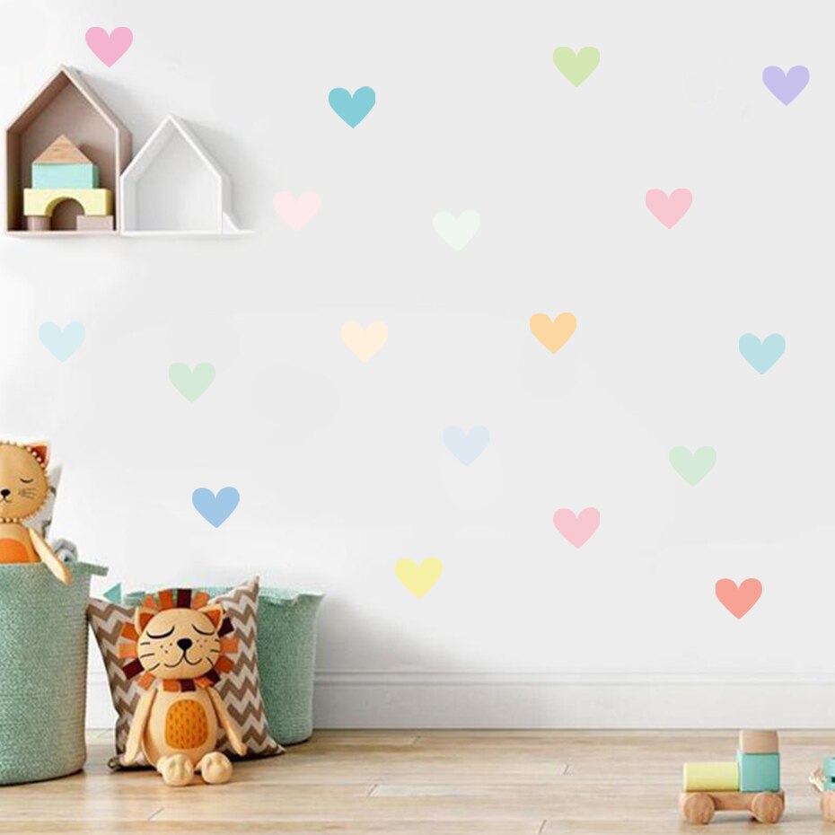 18 Stuks Aquarel Hartvormige Nursery Wall Art Decals Vinyl Muurstickers Pvc Behang Mural Kinderen Slaapkamer Verwijderbare Thuis decor
