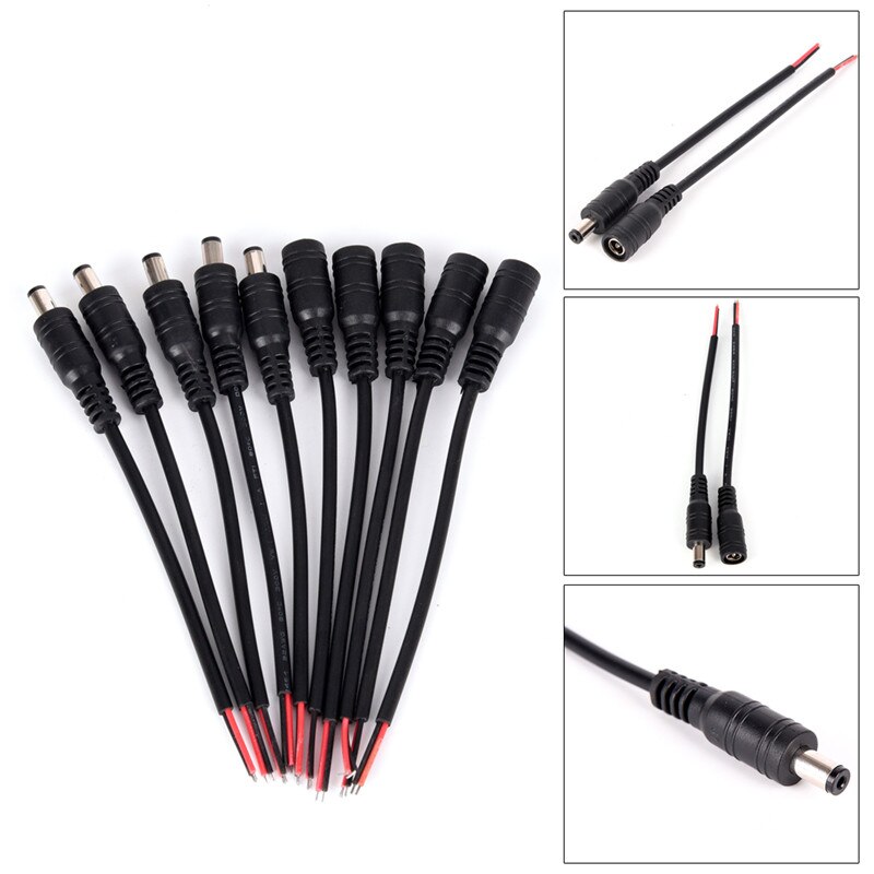 5Pair/lot Security Copper Wire 12V Male + Female DC Power Socket Jack Plug Connector Cable Wire 5.5*2.1MM