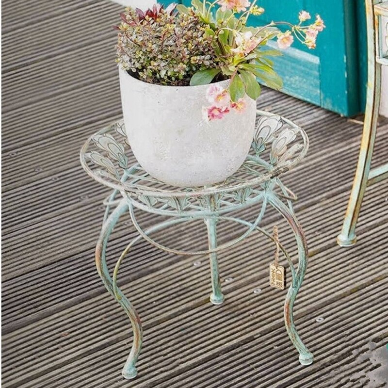 Fransk land gammal retro vintage järn rund blomma pall