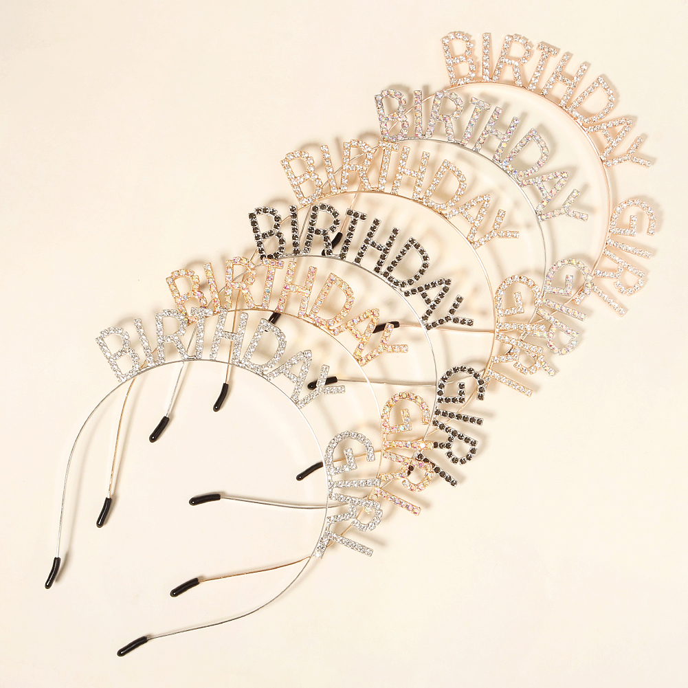 Diadema de feliz cumpleaños con letras en inglés y diamantes de imitación brillantes para mujer, Material de aleación de Zinc, joyería de , accesorio Popular para el cabello