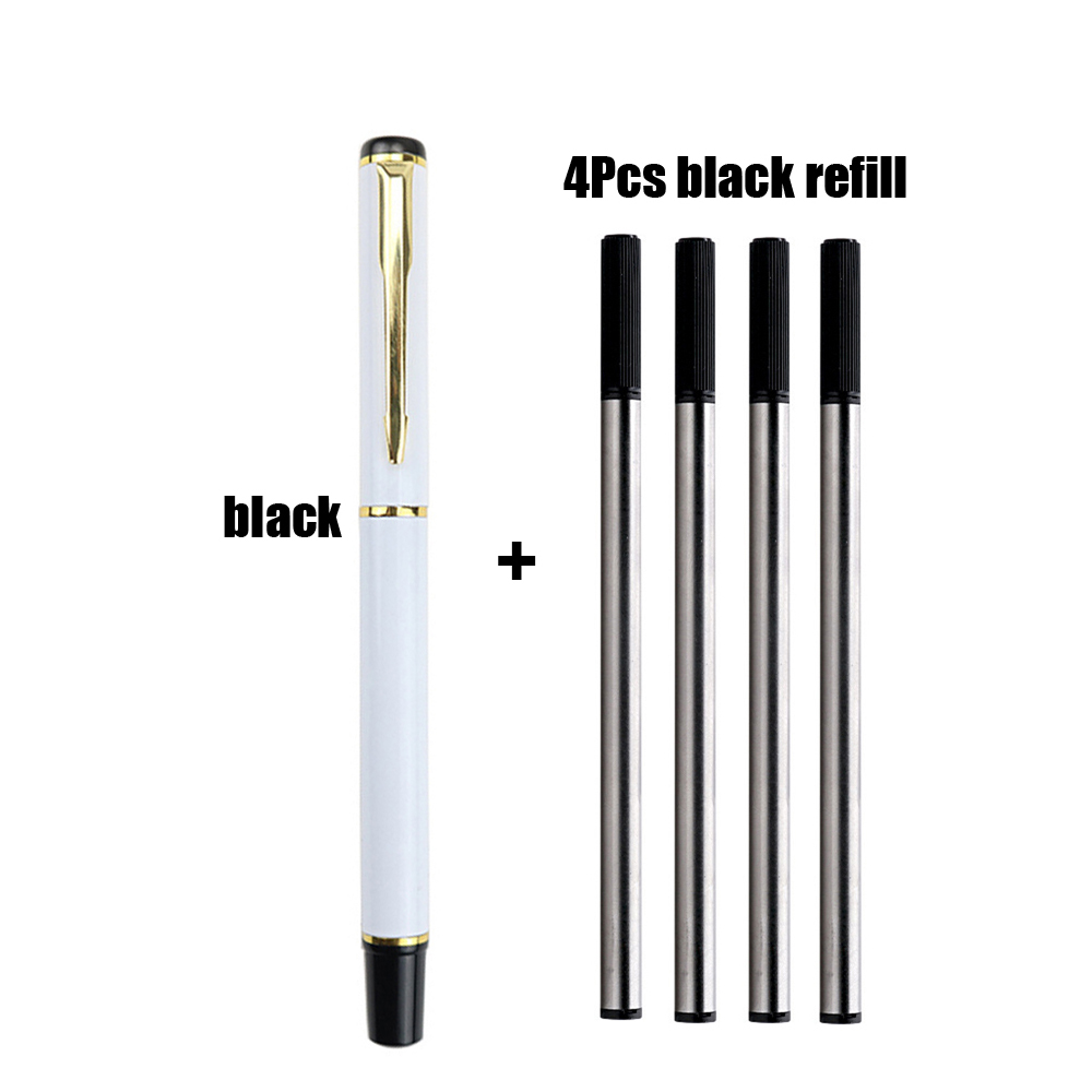 Stylo à bille de bureau en métal avec recharge, écriture fluide, encre bleue et noire, scolaire, 1 + 4 pièces par ensemble: jaune clair