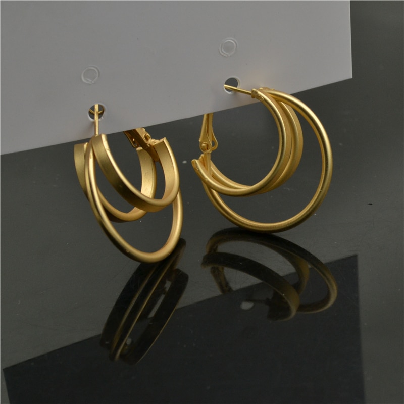 Clipped on the ears Non pierced Earrings for women Small circle Matt Round Jewelry Temperament Ladies Earrings