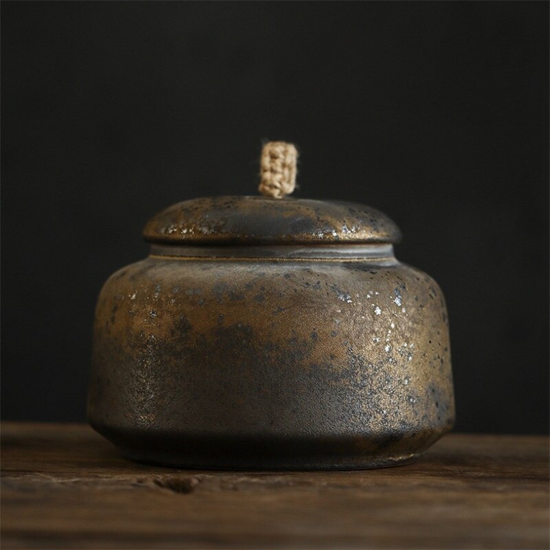 Japanese Ceramic Tea Caddies Coarse Pottery Moisture-proof Tea Canisters Sealed Storage Jar Food Container Retro Pu&#39;er Tea Box: G
