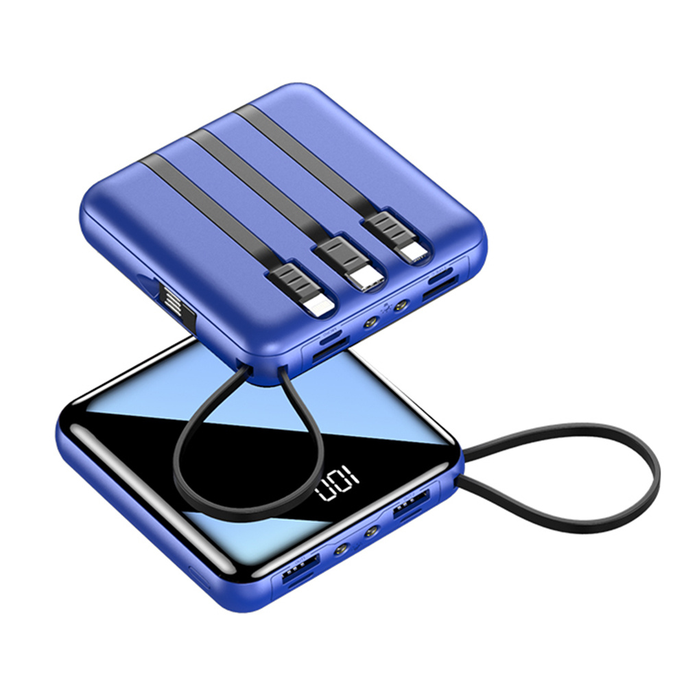 20000Mah Mini Power Bank Met Digitale Display Draagbare Oplader Ingebouwde 4 Kabels Power Bank Externe Batterij Powerbank: Blue / 10000mAh