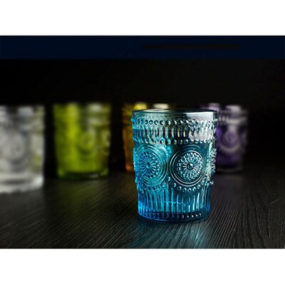 Retro gravyrglas rund liten solblomma relief juiceglas transparent zakka mjölkkopp 300ml handblåsta: B 1pc