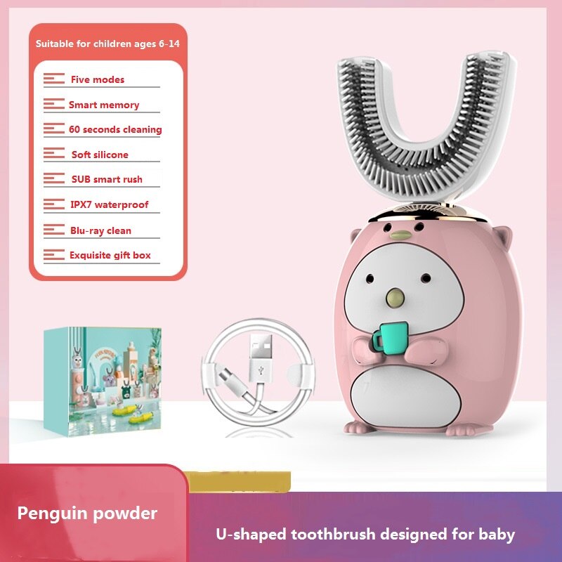 Neue Heiße freundlicher Elektrische Zahnbürste Karikatur aufbringen Zahn Pinsel Elektrische Zähne Zahn Pinsel Für freundlicher mit Weichen Ersatz Kopf: pinguin pulver 6-14