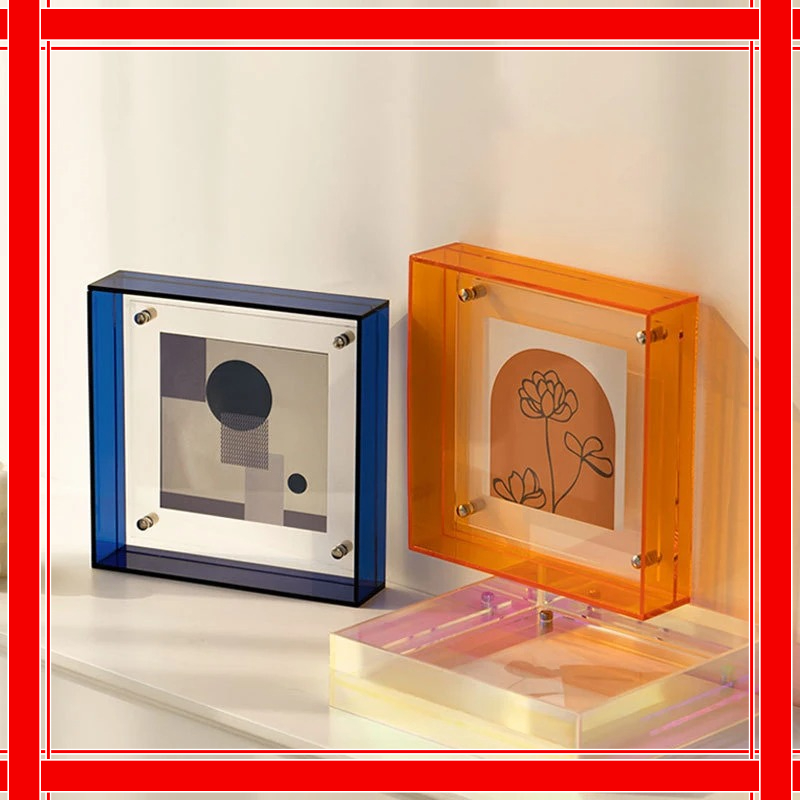 Floating Picture Frame Neon Acrylic Translucent Colorful Decorative Photo Frame for Desk Wall Mounting Tabletop Decoration