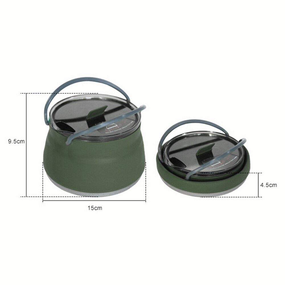 Outdoor Opvouwbare Siliconen Waterkoker Draagbare Mini Kokend Water Pot Met Handvat Waterkoker Servies Gereedschap Voor Camping Reizen: Blackish Green B