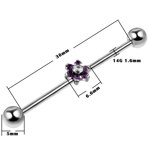 SWANJO 1PC 14G G23 Titanium Industrial Piercings Industrial Barbell Gem Top Removable Earrings Tragus Ear Gauge Body Jewelry: T3009