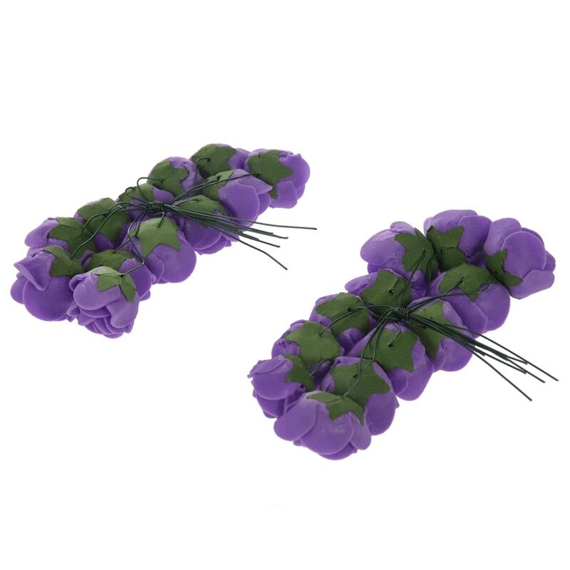 144 stk 2cm pe rose skum mini blomsterbukett ensfarget/bryllupspynt lilla