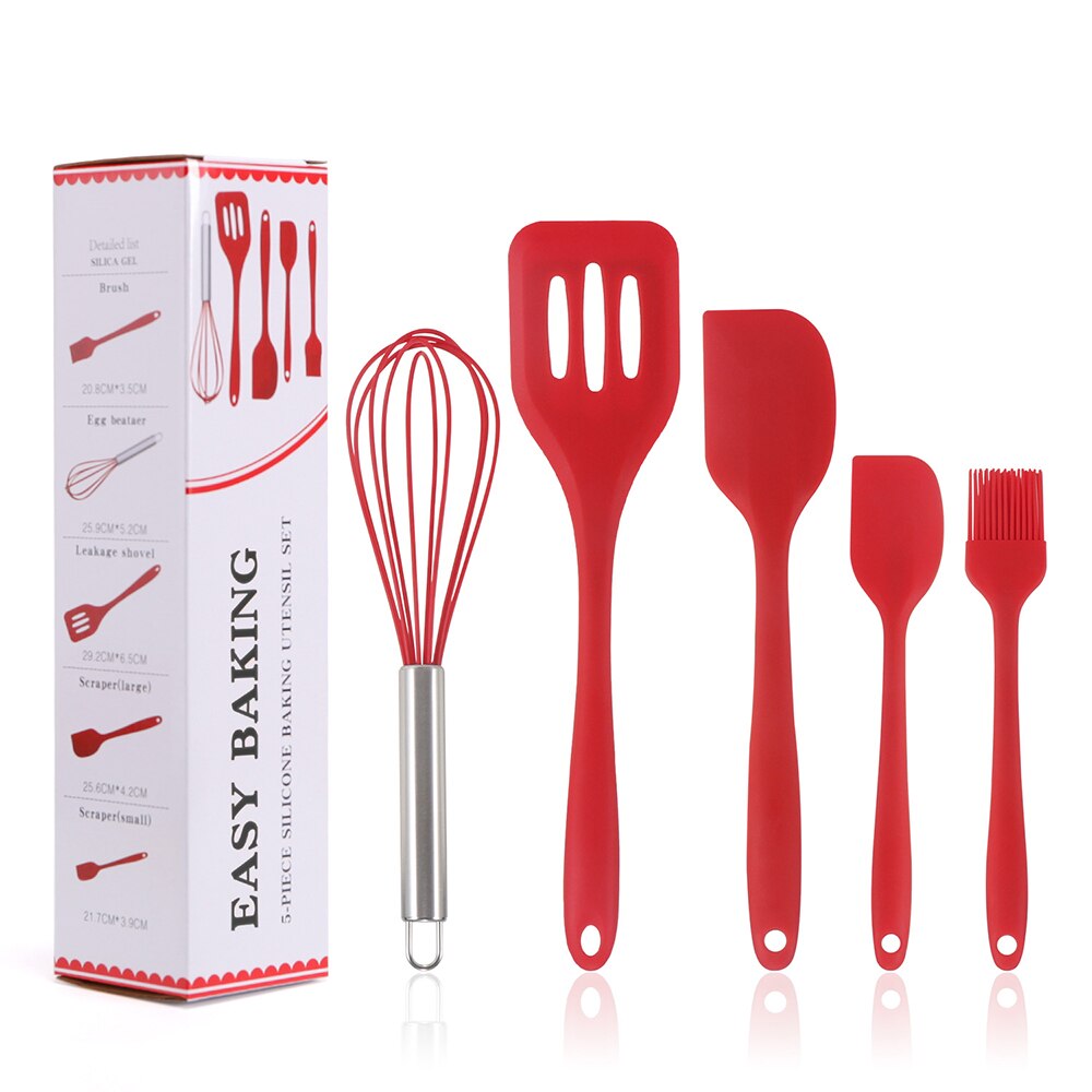 Silikon köksredskap köksredskap set non-stick köksredskap verktyg äggvispar turner oljeborste köksredskap bakset: Röd