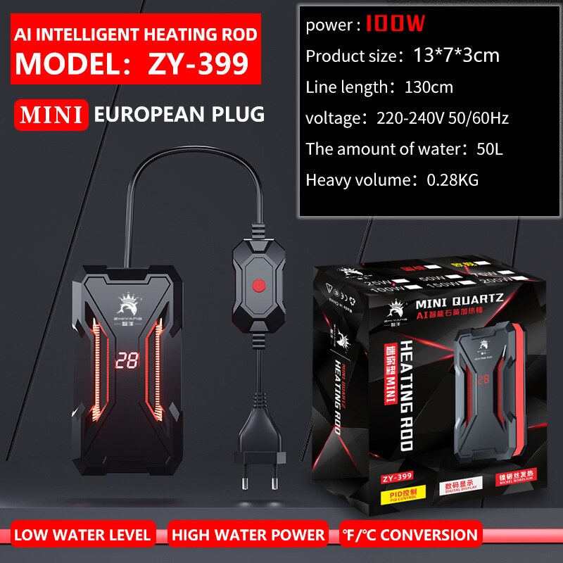 Calentador de acuario AI, varilla de calentamiento de tortuga, bajo nivel de agua, calentador de pantalla digital LED, temperatura automática, calefacción a prueba de explosiones: 100W(220V)