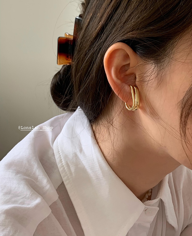Huanzhi trendy enkel ingen piercing kurve dobbelt lag metal øreben clip cochlear clip øreringe til kvinder smykker
