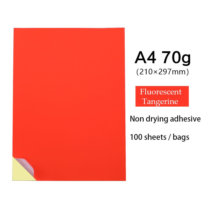 100 Sheets/Bag Of Color Adhesive Printing Paper A4 Adhesive Color Paper Fluorescence Non Drying Adhesive Coloured Paper: F