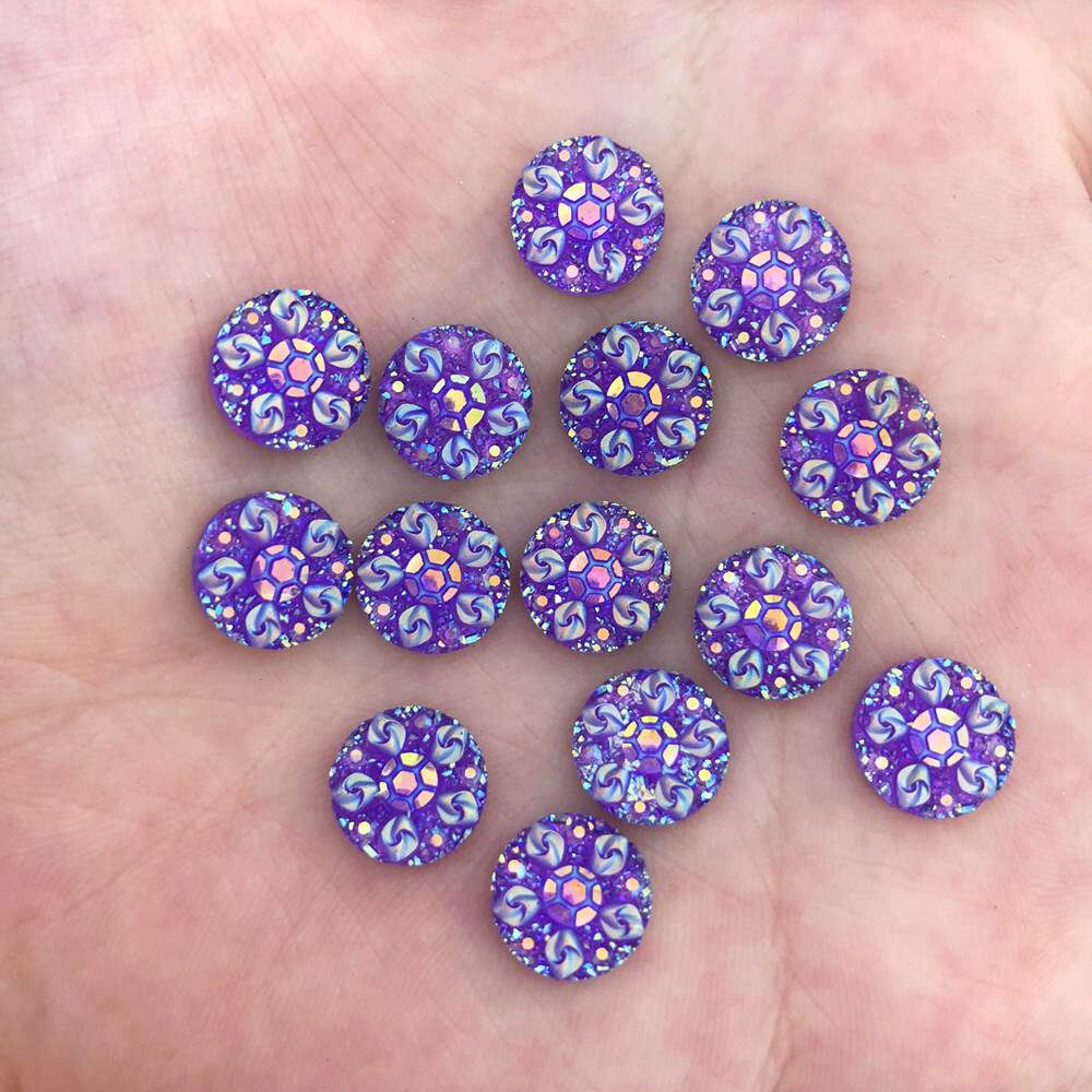 50 stks 10mm Hars Ronde 3D Bloem Plaksteen Strass Bruiloft Knoppen DIY R43