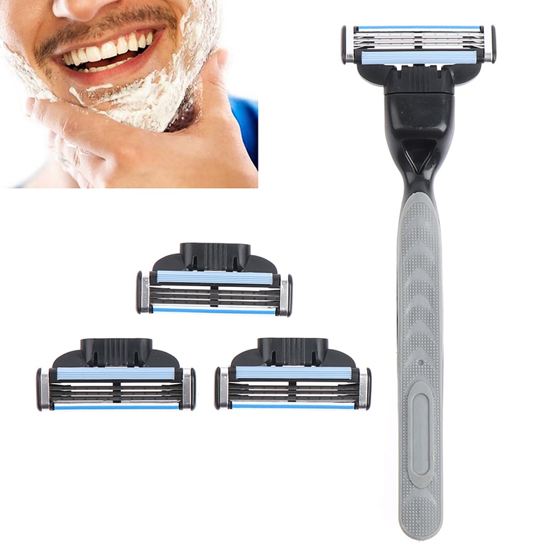 Juego de cuchillas de afeitar con 1 Mango para hombre, cuchilla de afeitar de Cassette para cara de hombre, 4 capas, Compatible con máquina Mache 3