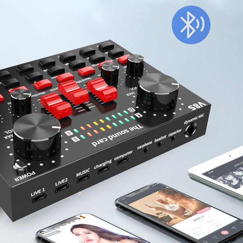 V8S Bluetooth Usb Externe Geluidskaart Headset Microfoon Webcast Persoonlijke Entertainment Streamer Live-uitzending Voor Pc Computer
