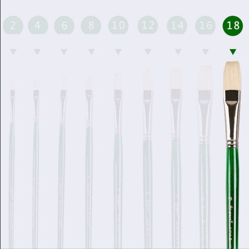 Pincel de pelo de Cerdas de cerdo de cabeza plana de un solo soporte, pluma de pintura al óleo gouache de agua, varilla larga, suministros de arte de color para estudiantes: NO 18