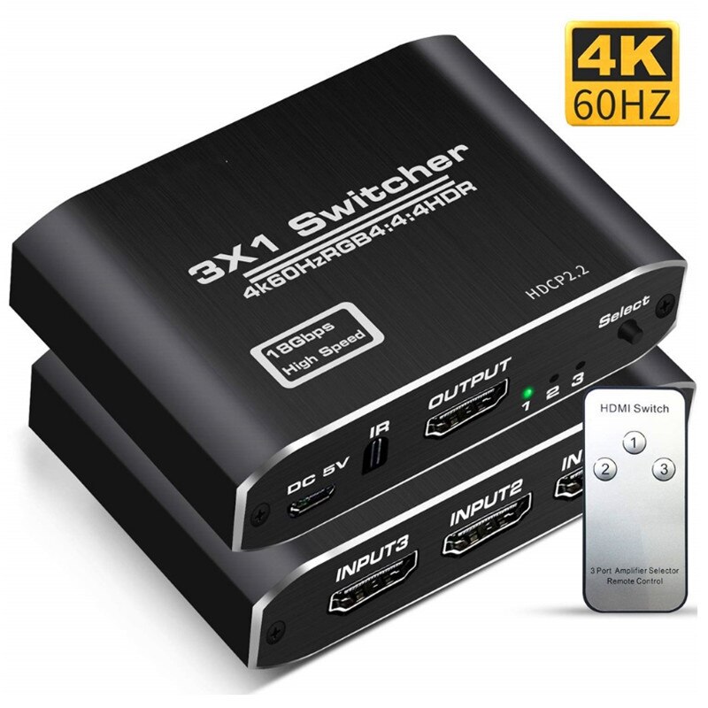 Ultra Hd Hdmi Switcher Splitter 3 Ingang 1 Uitgang Hdmi Switch 3X1 Voor PS4 Hd Tv 4K 3 In 1 Out Adapter
