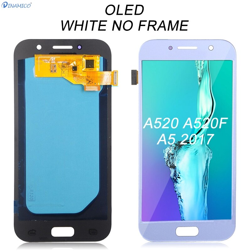 Dinamico A520 Display Voor Samsung Galaxy A5 Lcd A520F Display Touch Screen Digitizer Panel Assembly Met Frame: OLED White